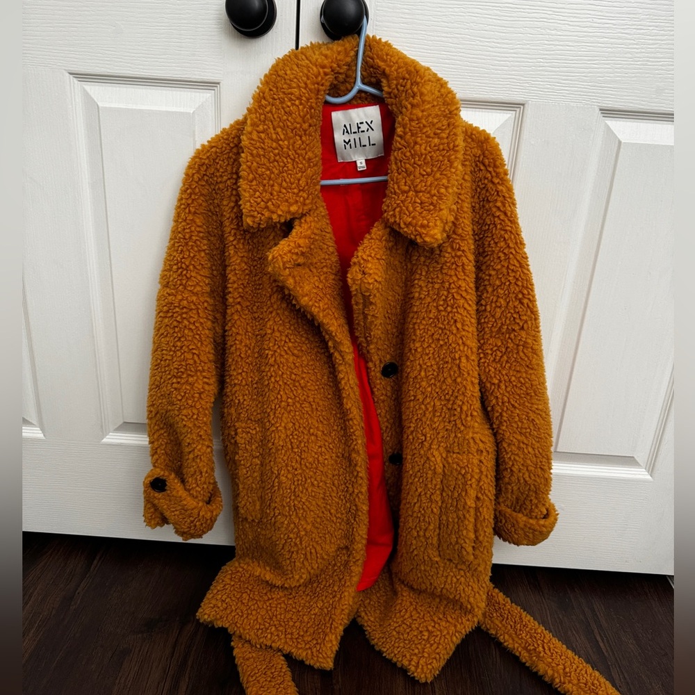 Alex Mill Golden Teddy Coat with Red Lining